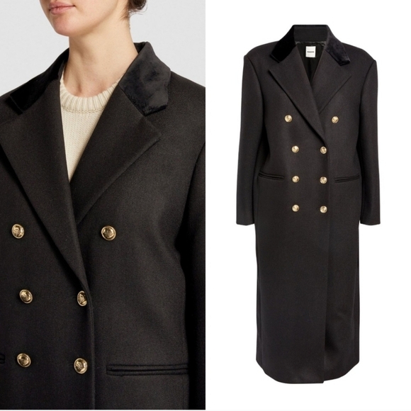 New Sandro "OFFY" Double Breasted Black Long Coat 4 US/36 FR NWT - Picture 6 of 13